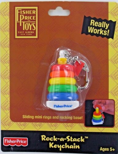 SET of 4 Fisher-Price Keychains Keyrings Mini Toys Popper Stack Chime Phone Doll 