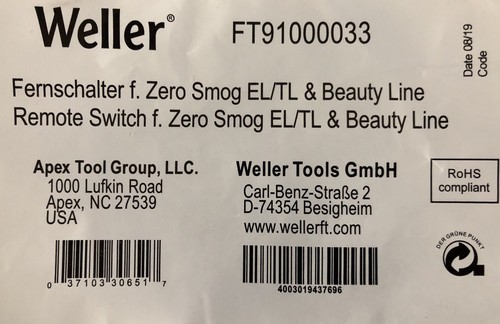 Weller Ein-//Ausschalter Fernschalter für Zero Smog EL TL /& Beauty Line FT9100033