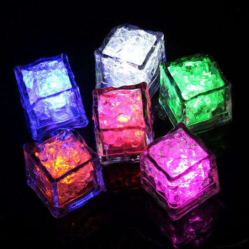 12x Flashing LED Ice Cubes Light-Up Reuseable Party Wedding Drink Bars Festival
