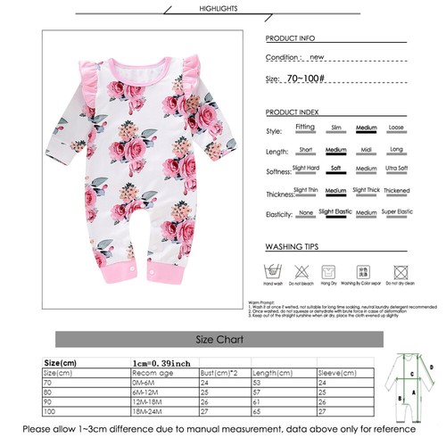 2019 Baby Girl Fly Sleeve Romper Bodysuit Jumpsuit Infant Floral Outfits Clothes