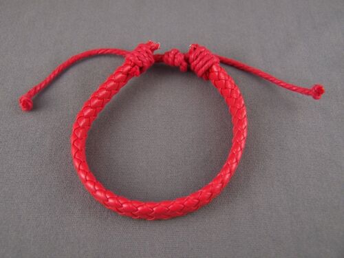 Red braided woven faux leather cord surfer sailor bracelet adjustable unisex