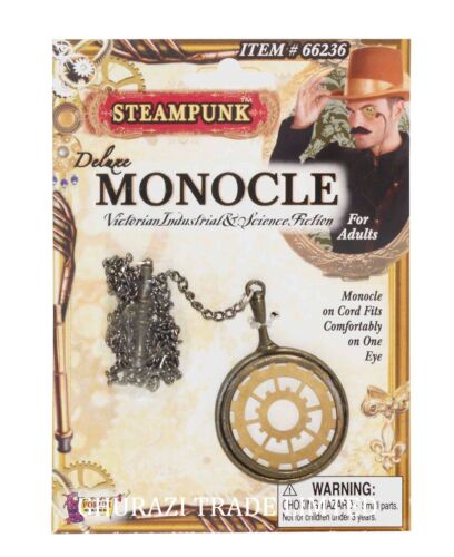 Adult Deluxe Victorian Steampunk Metal Gold Chain Monocle  Fancy Dress Accessory 