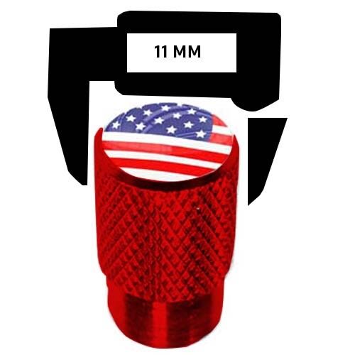 028 2 Red Billet Knurled Tire Valve Cap Motorcycle CHROME SKULL