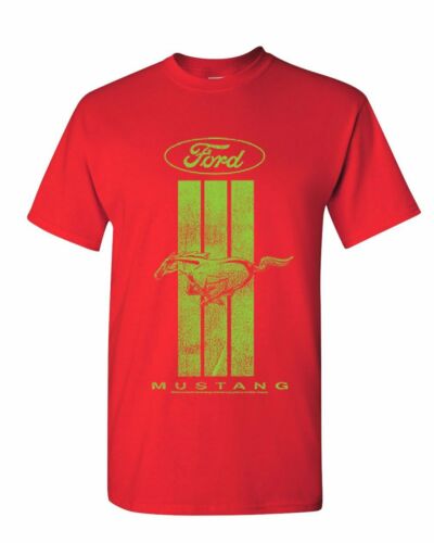 Ford Mustang Green Stripe T-Shirt Classic American Muscle Car Mens
