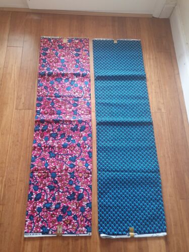 environ 1.83 m 2 Yd African Print Ankara tissu "COMBO SET" par jeu Bleu & Rose 