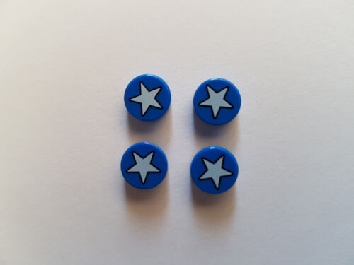 Lego ® 4 x 98138pb036 loseta 1 x 1 aproximadamente azul con blancos estrella 75827 #bc01