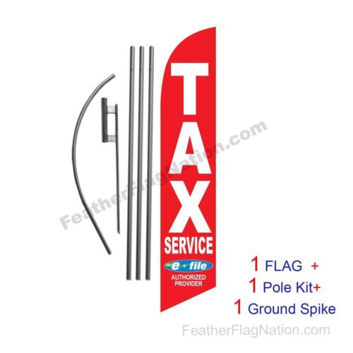 Tax Service E-file red 15/' Feather Banner Swooper Flag Kit with pole+spike