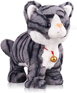 Marsjoy Pattern Gray Robot Cat Plush Cat Stuffed Animal Interactive Cat Meow 