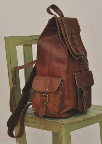 Vintage cuir véritable sac à dos Sac à dos Sac de voyage pour hommes et femmes