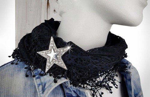 Brosche Magnet Stern Sonne Taschenclip Strass Tuchhalter Schal silber Pin NEU !