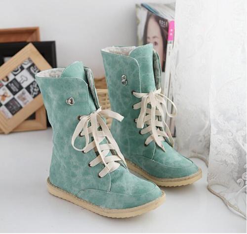 Women's girl  Faux Suede Lace Up flat Winter Warm Snow Ankle Boots Shoes 