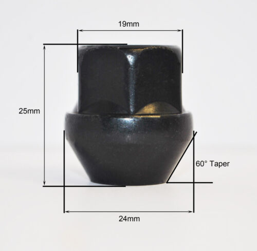 Black 19mm Hex Open Alloy Wheel Nuts Set of 16 x M14 x 1.25