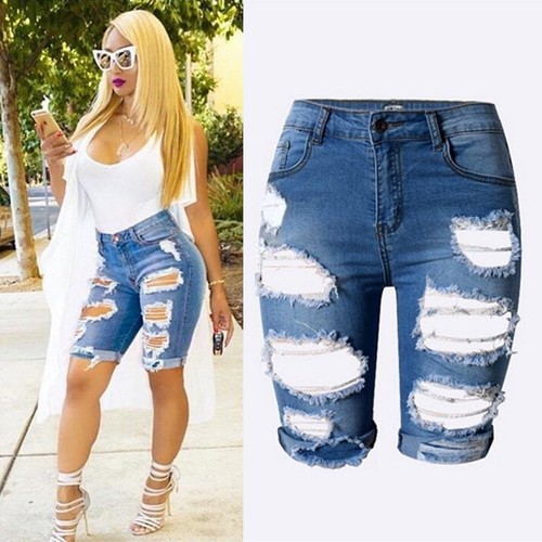 Vintage Women Lady Denim Shorts Stretch Ripped Hole Denim Jeans Pants Hotpants~Y