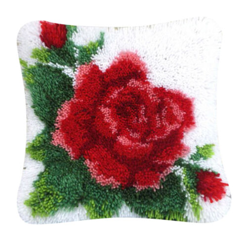 DIY Red Flower Latch Hook Kit for Embroidery Chair Cushion Pillow Case Cover