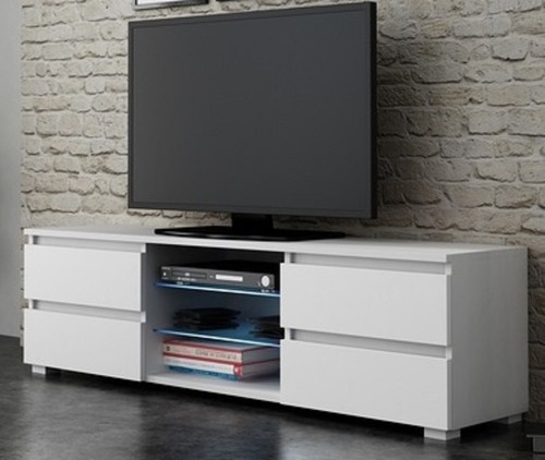 4 tiroirs push//open système Meuble TV Banc TV Longueur 150cm éclairage RBG LED