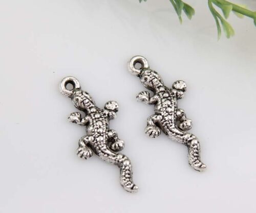 2 Breloques /_ SALAMANDRE argentée 31X14mm /_ Perles charms création bijoux /_ B190
