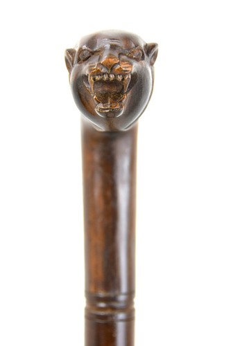 LION wooden walking stick cane Hand carved from hardwood BOXED item