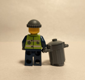 LEGO GARBAGE MAN GRANT The LEGO Movie Minifigure  WITH GARBAGE CAN & GARBAGE