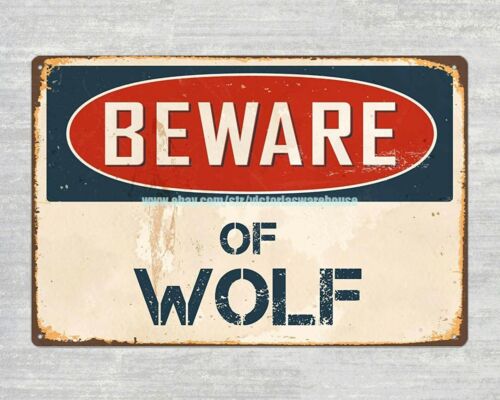 shabby chic wall decor beware of wolf metal tin sign 