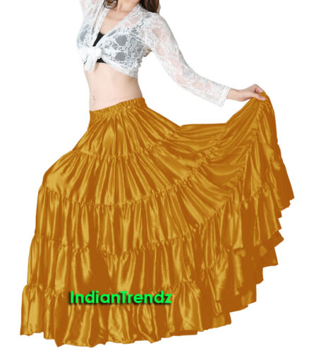 Satin 6 Yard 5 Tiered Gypsy Skirt Belly Dance Tribal Ruffle Jupe Flamenco Roken