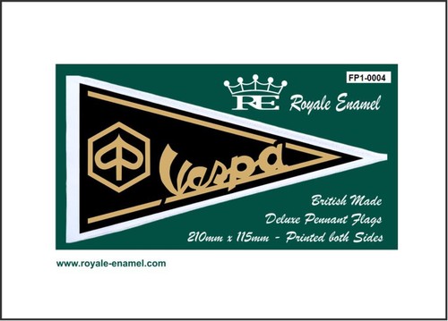 FP1.0004 VESPA LOGO GOLD ON BLACK Royale Antenna Pennant Flag