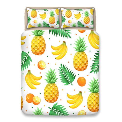 Novelty Fruit Banana Pineapple Orange Bedding Set Quilt Duvet Cover+Pillow Case