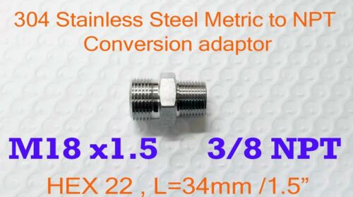 M18 Male to NPT Male Straight Reducer Fittings 6 Size Autobahn88 Stainless M22