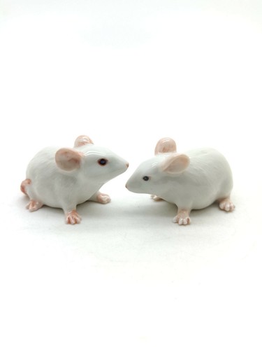 CCK007 4 White Rat Mouse Mice Figurine Ceramic Animal Statue