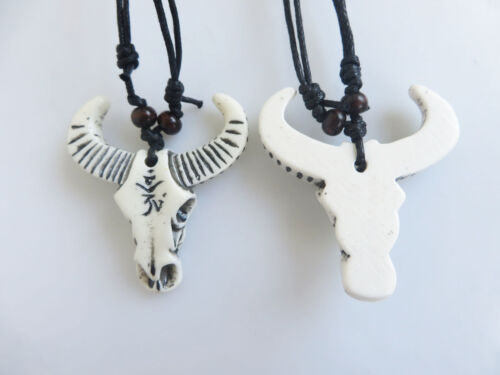 1//12pcs Tribal Style Yak Bone Cow Bull Head Skull Amulet Pendant Necklace