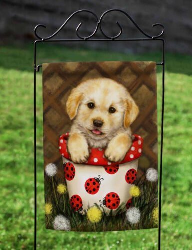 Details about  / Toland Potted Puppy 12.5 x 18 Cute Dog Ladybug Spring Flower Garden Flag