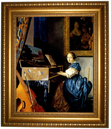 Vermeer A lady seated at a virginal Framed Canvas Print Repro 16x20