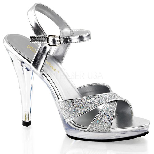 Fabulicious FLAIR-419 G Shoes Silver Multi Glitter Clear Open Toe High Heels