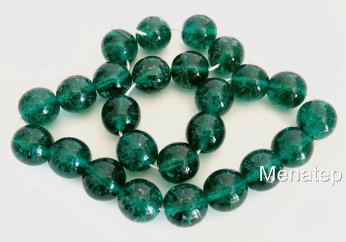 10 10mm Czech Glass Round Crackle Beads Emerald