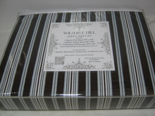Chocolate White Stripe American Homes & Textile Wilshire Hill Queen Sheet Set 