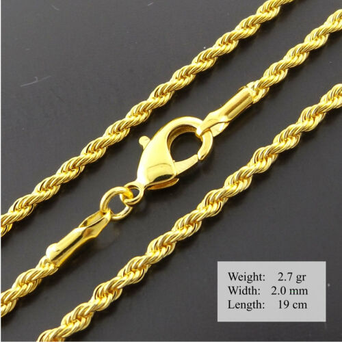 Necklace Chain Bracelet 18k Yellow G//F Gold Solid Singapore Rope Link 19-60 cm