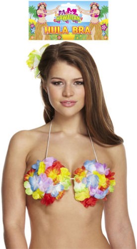 Ladies Girls Hawaiian Flower Lei Hula Bra Beach Party Fancy Dress