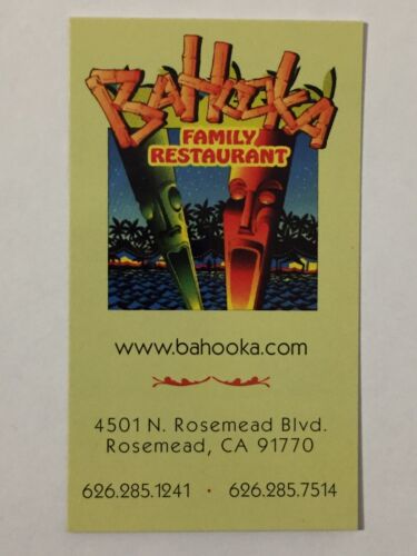 Bahooka Family Restaurant Business Card Tiki Polynesian Rosemead California