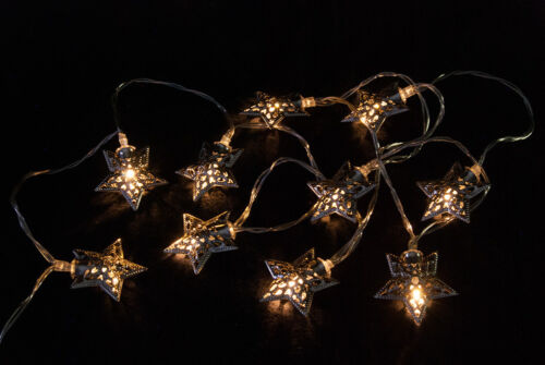 Lichterkette Stern Altsilber 10 LED Lämpchen Sterne