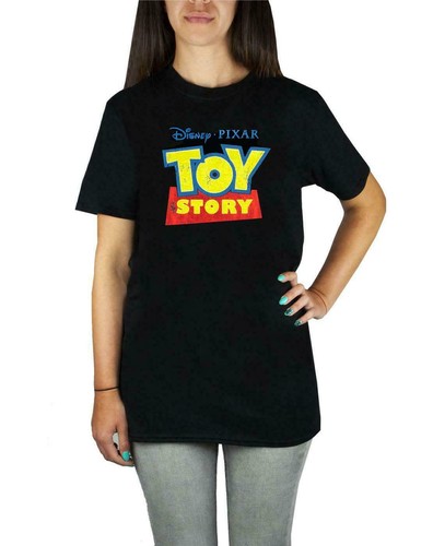 Disney Pixar Toy Story Distressed Logo Women/'s Boyfriend Fit Black T-Shirt