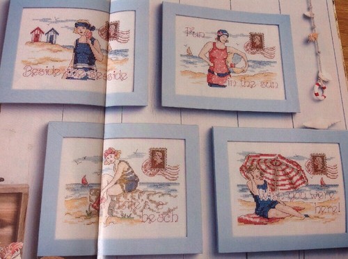 L vintage plage bord de mer cartes Plage cabanes sable mer cross stitch chart