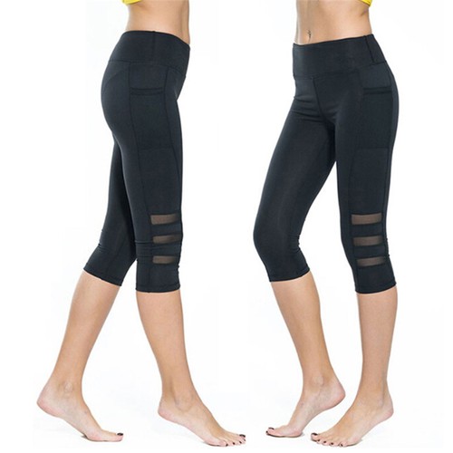 Calf-Length Pants Sport Leggings Women Fitness Yoga High Waist Mesh Pants IY ZH