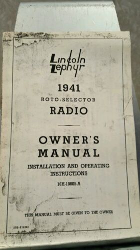 CONTINENTAL RADIO ROTO SELECTOR OWNERS MANUAL 202-216R2 1941 LINCOLN ZEPHYR 