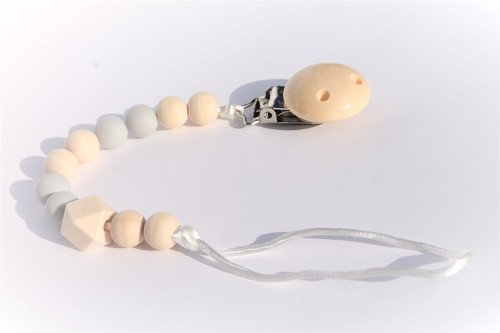Schnullerkette Schnullerhalter aus Holz Baby Kind Blau Grau Rosa Weiß