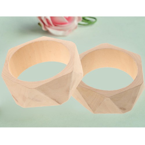 Vintage Women Faceted Unfinished Nnarrow Wood Wooden Bracelet Bangle DIY