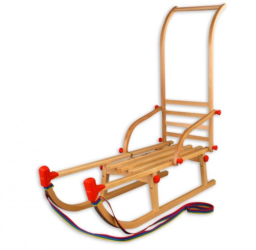 Klappschlitten 105 Schubstange Rodelschlitten Holzschlitten 22-105-Stange-W-rot