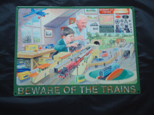 Metal Railway Picture Plaque Beware Of The Trains Sign Railways Prop Train Set