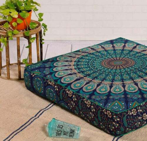 New Indian Peacock Mandala 35" Square Floor Pillow Case Cushion Cover Dog Bed 