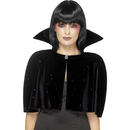 Black Evil Queen Short Cape Halloween UK Womens Ladies Fancy Dress Costume
