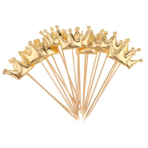 20pcs PU Leather Crown Cupcake Topper on Wooden Picks Birthday Party Cake Decor
