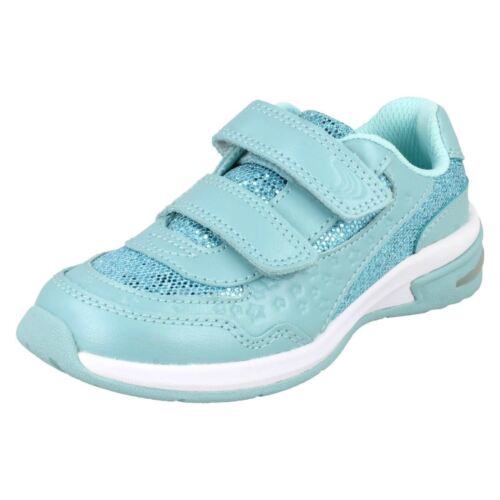 CLARKS Piper Play Girls Aqua Leather Trainer